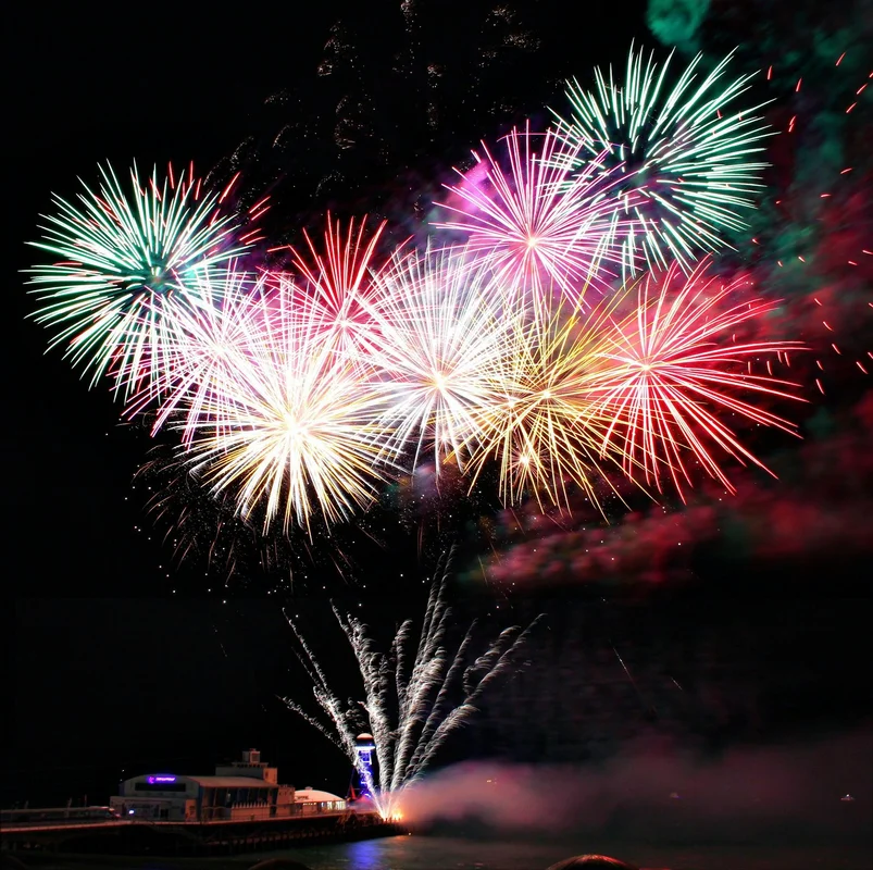 Fireworks display over the neighborhood